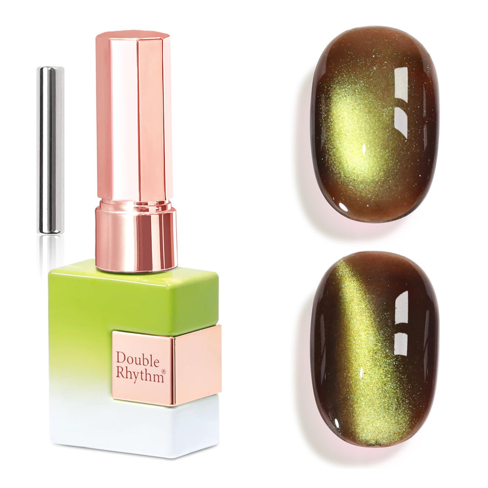 Double Rhythm front bottle olive green showing holographic shimmer and magnetic effect