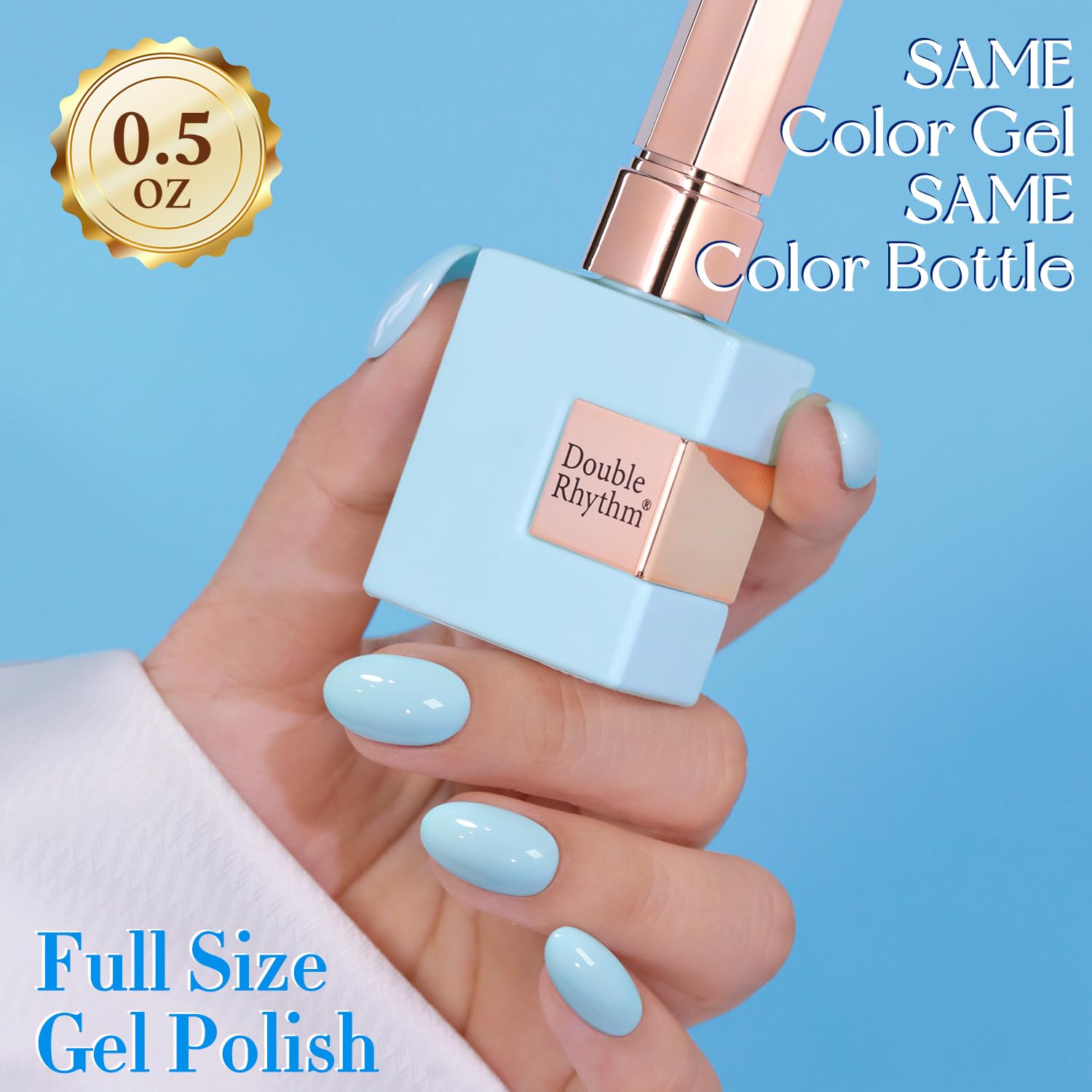 Double Rhythm French tip manicure demo showing subtle pale blue for elegant nail design