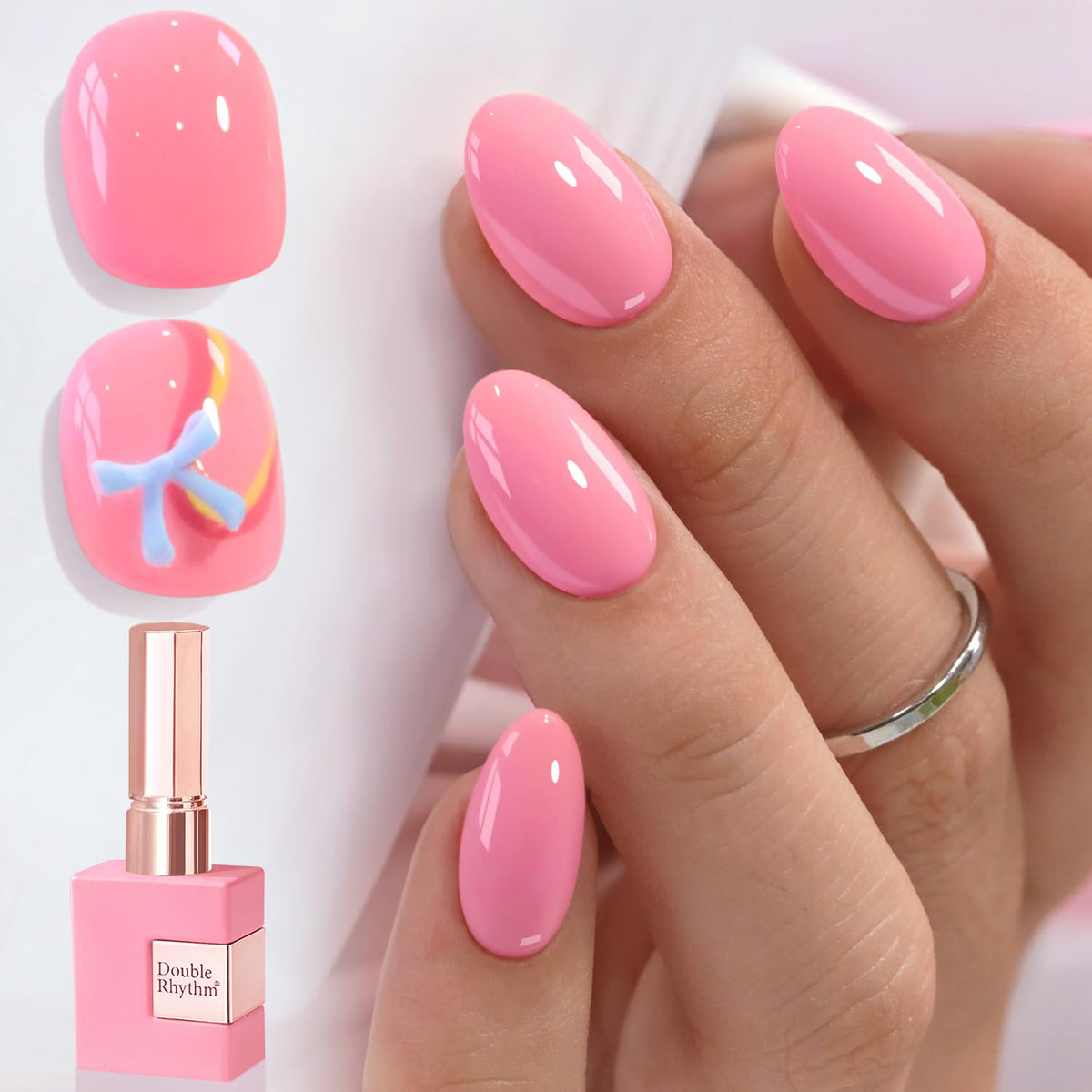 Double Rhythm front bottle showing peach pink shade and clear labeling for easy selection
