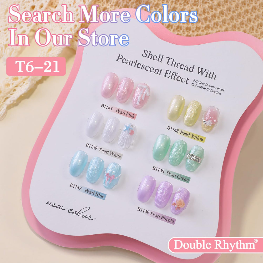 Double Rhythm color swatch card showing layered pearly blue effects benefit
