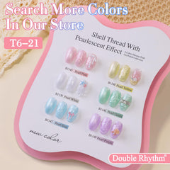 Double Rhythm color swatch card showing layered pearly blue effects benefit