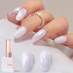 Double Rhythm bottle front view showing pearl white polish and volume benefit