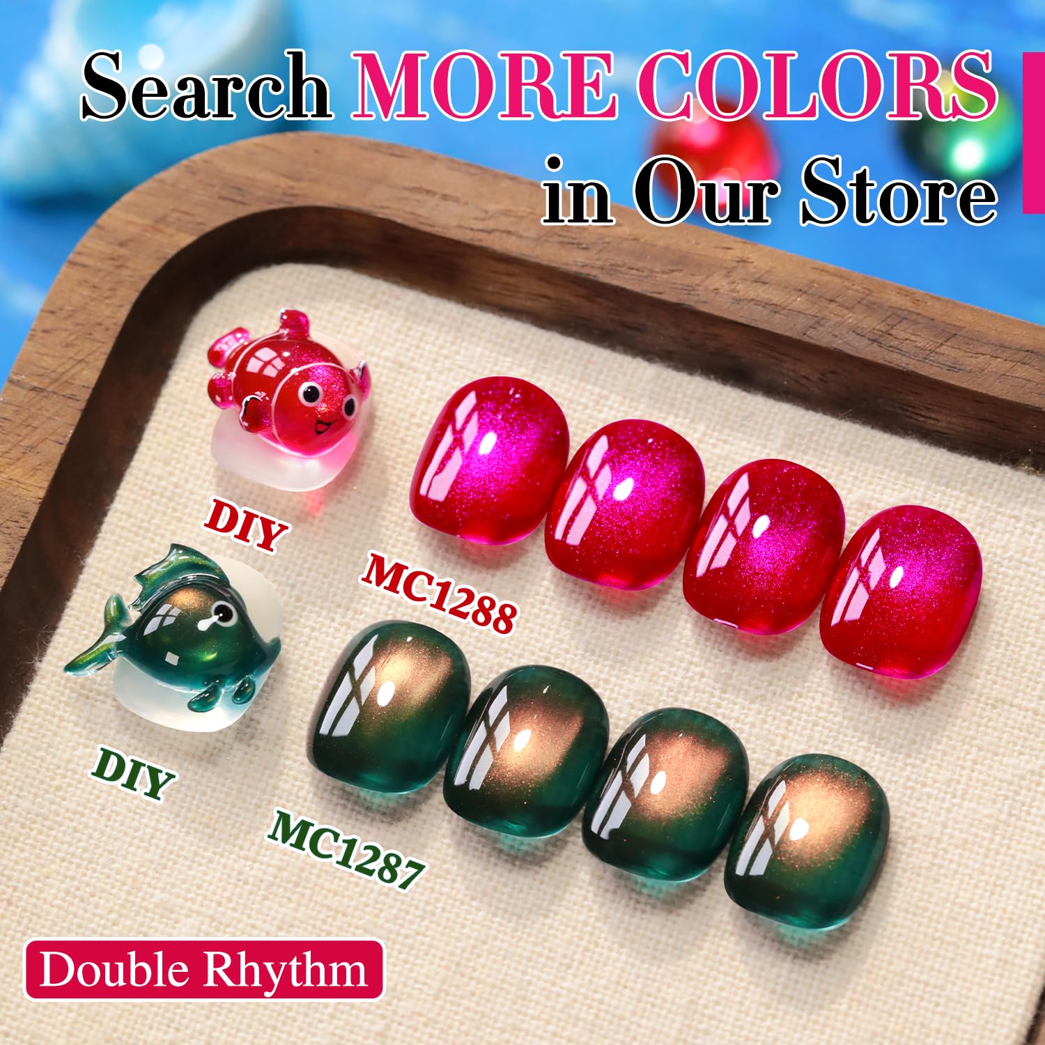 Double Rhythm layered design using jelly base over colored tips, benefit: customizable depth