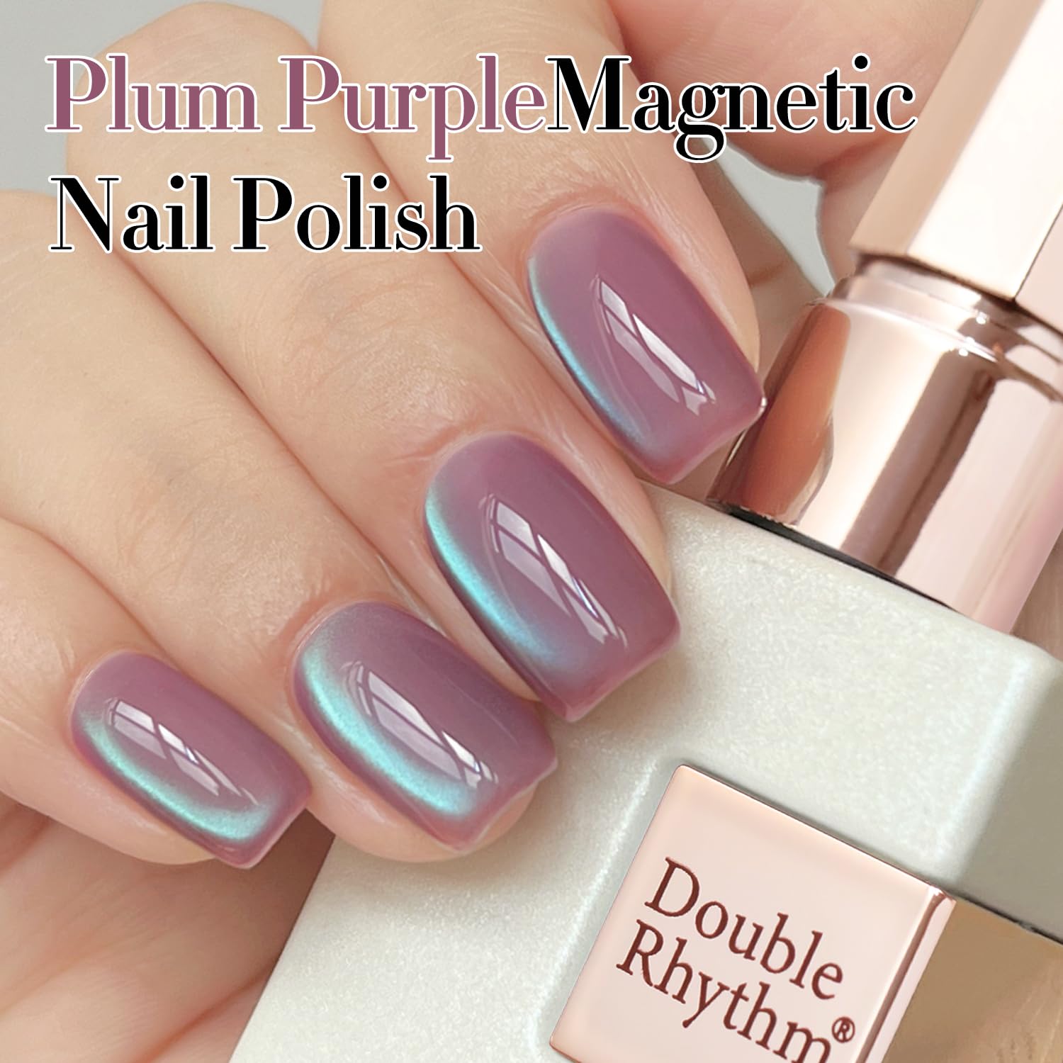 Double Rhythm polish cured under LED lamp showing reflective shimmer