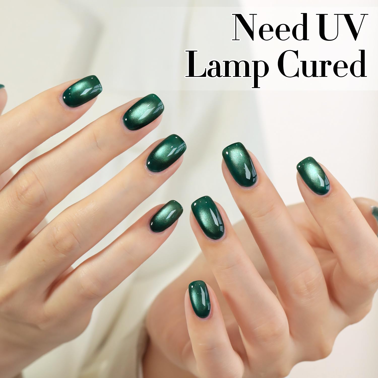Double Rhythm worn on nails displaying shifting green holographic shimmer and depth