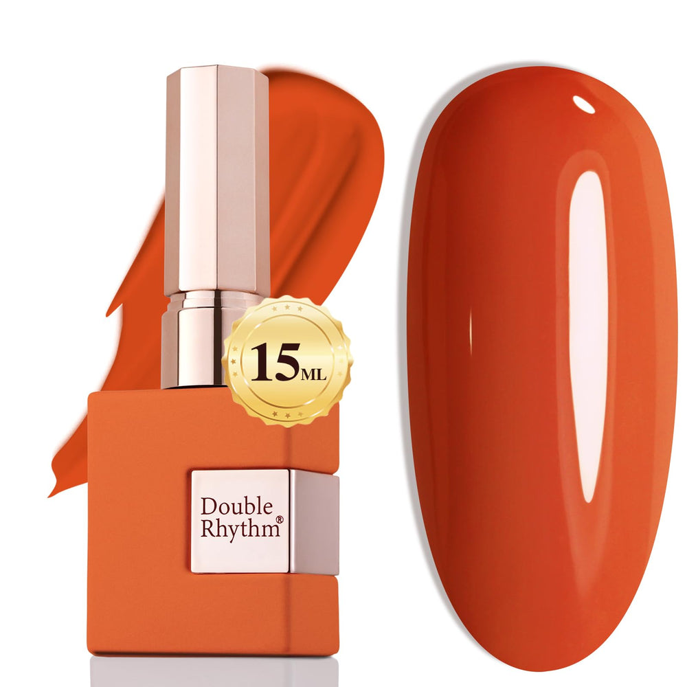 Double Rhythm front bottle view showing pumpkin orange shade and label benefit
