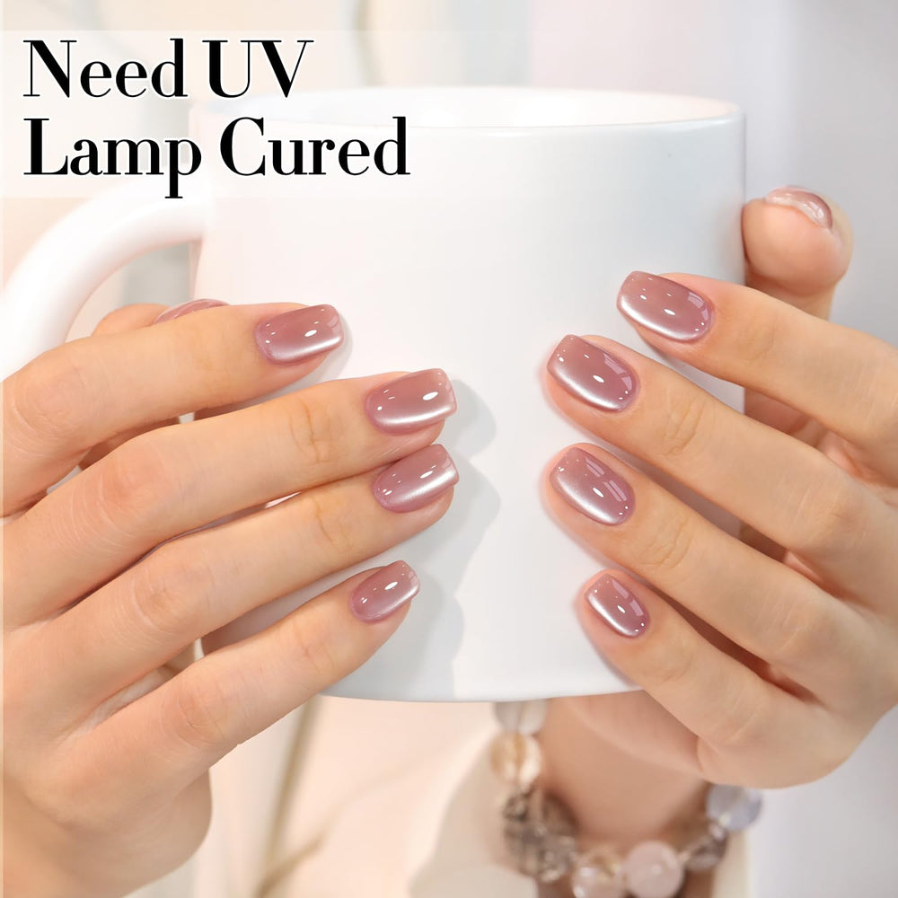 Double Rhythm applied on fingertips showcasing subtle holographic shimmer benefit