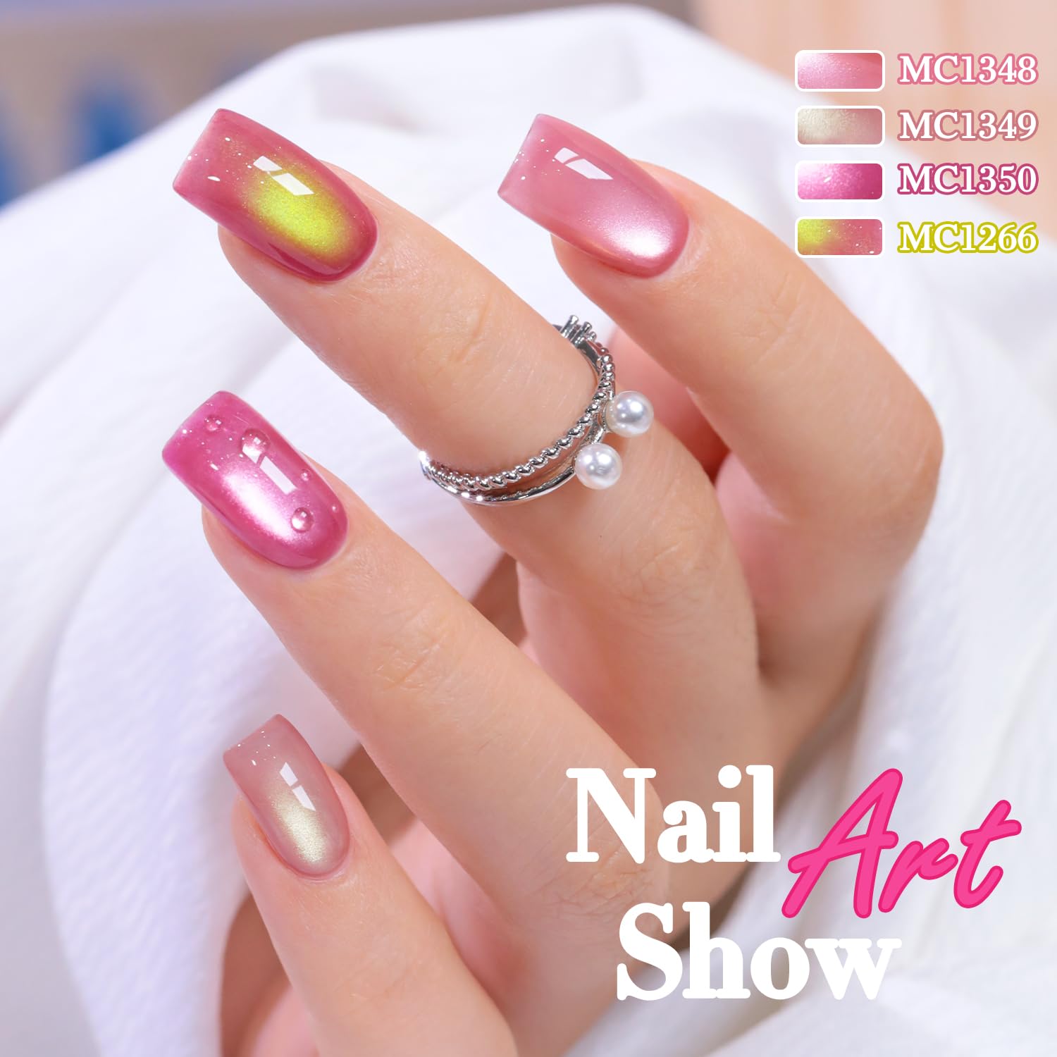Double Rhythm finished manicure lifestyle shot showing holographic sparkle