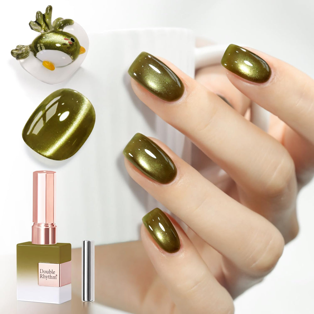 Double Rhythm front bottle showing sage green shade and label, conveys professional quality
