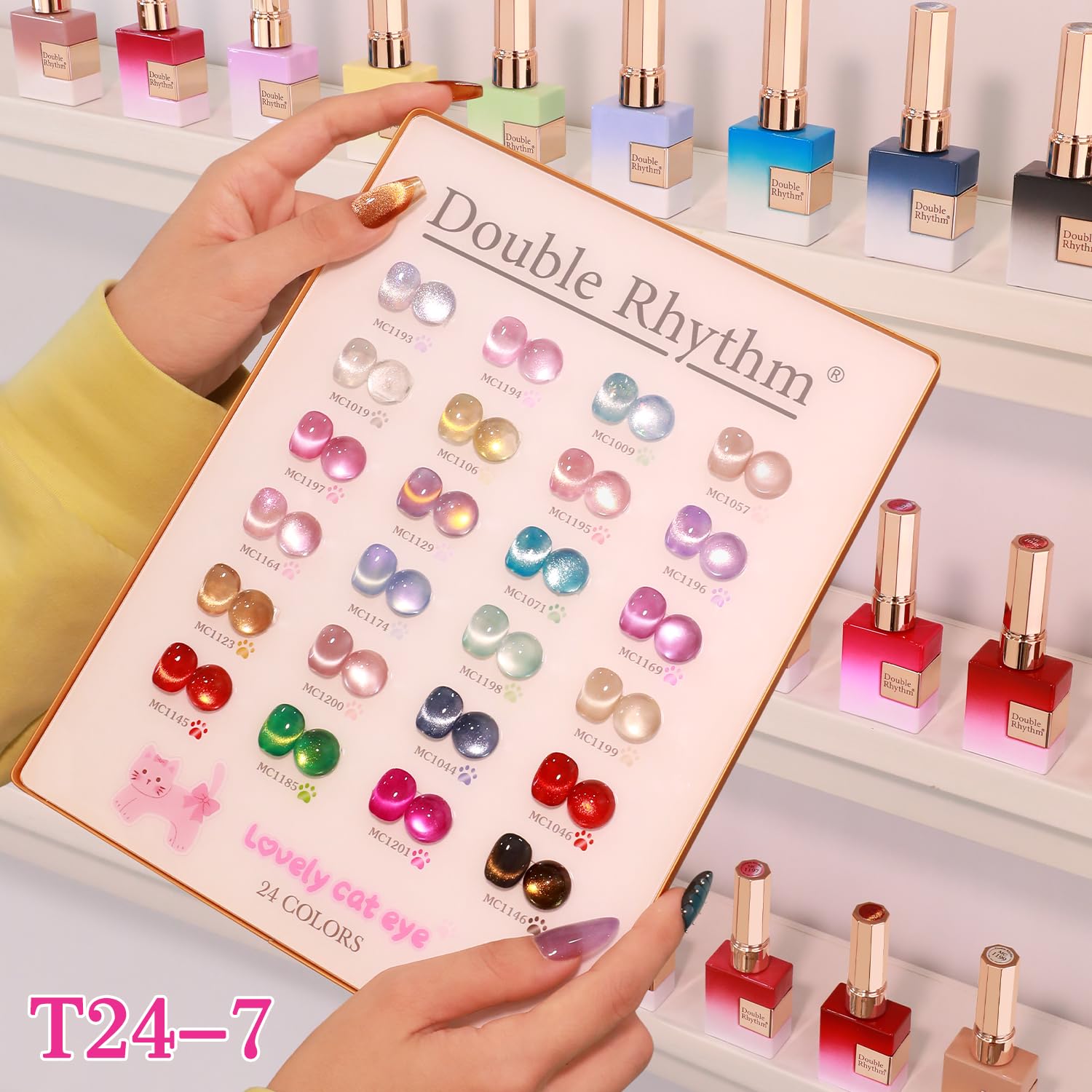 Double Rhythm scale comparison hand holding 15ml bottle illustrating size