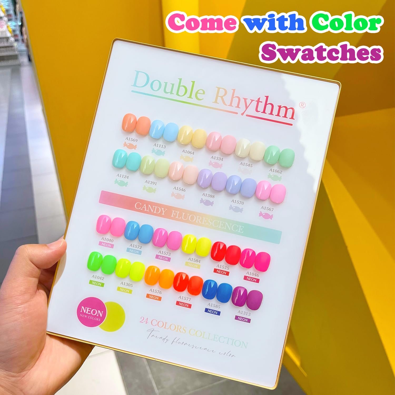 Double Rhythm scale with hand to show bottle size and real-world scale for accurate expectations