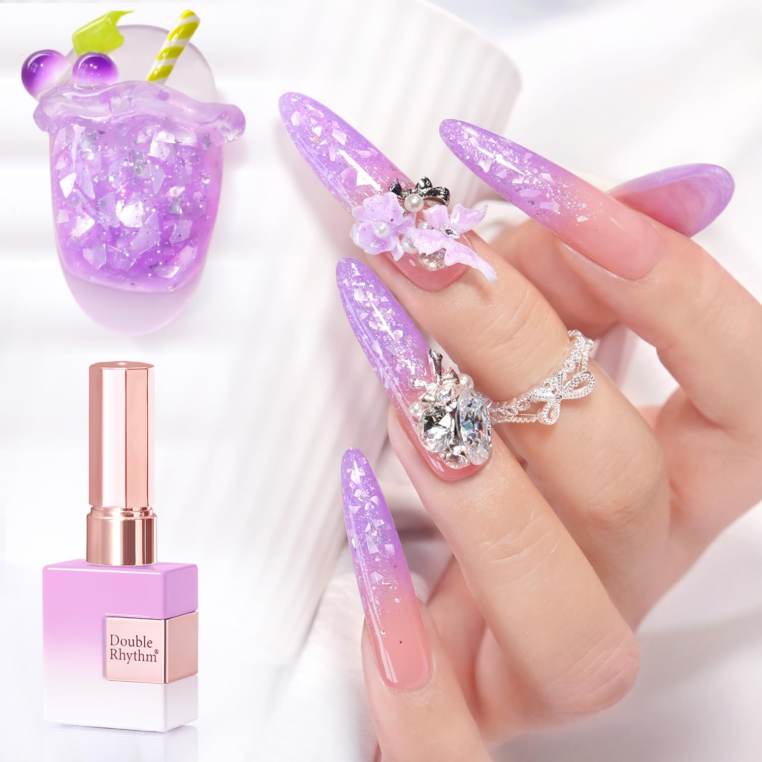 Double Rhythm front bottle showing shell purple shimmer and polish benefit