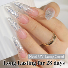 Double Rhythm manicure in party setting showing wearable sparkle for events