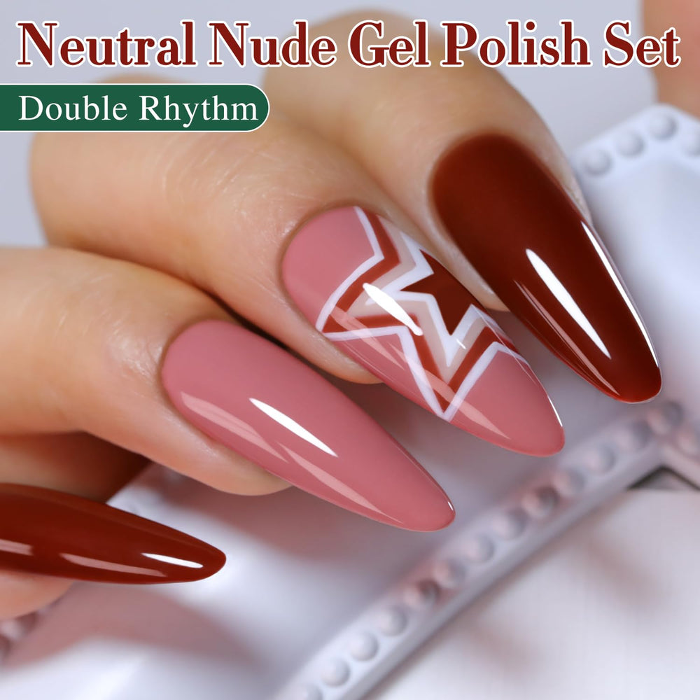 Double Rhythm six color swatch on a fan display showing versatile nude tones