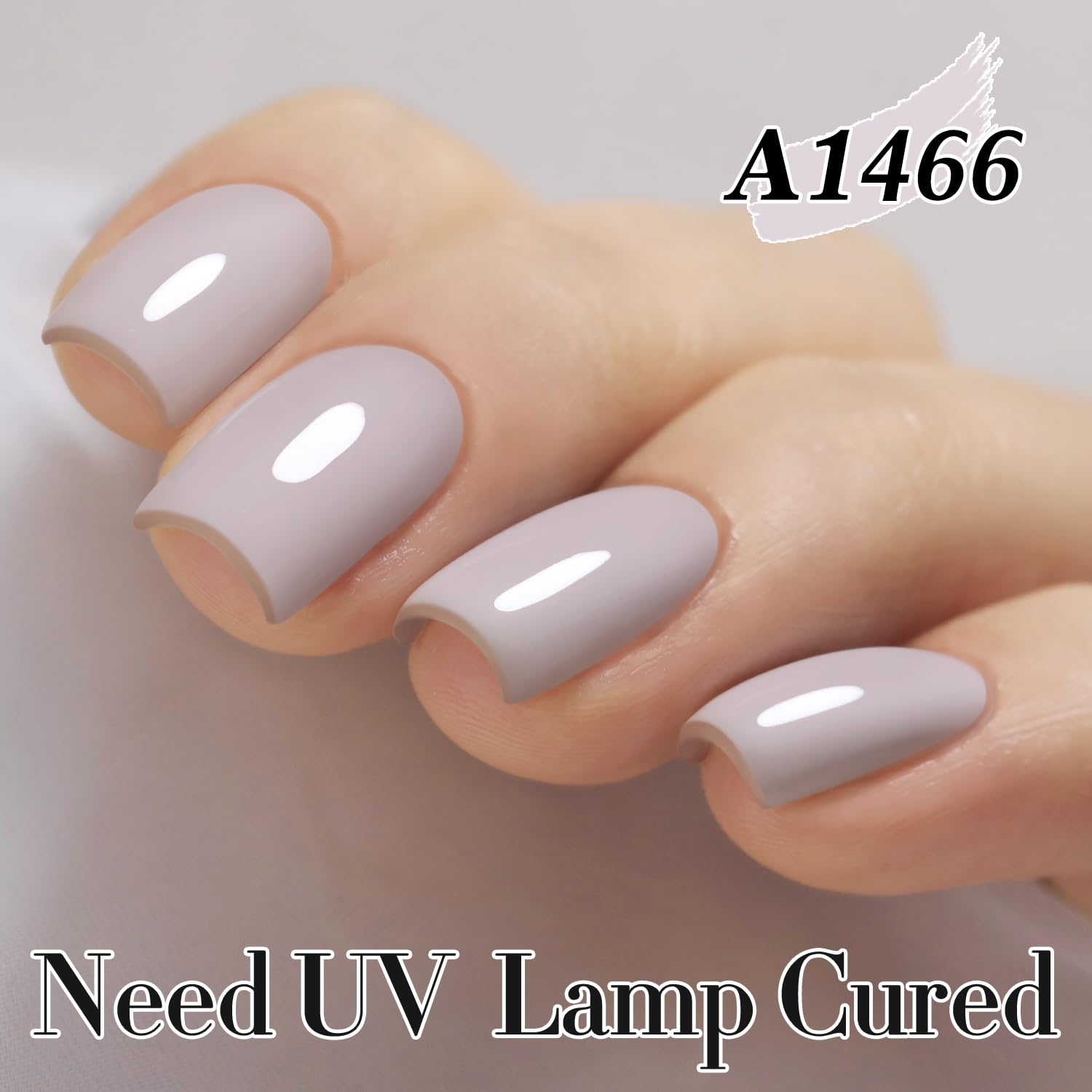 Double Rhythm milky gray swatch on nail tips illustrating actual shade and smooth coverage
