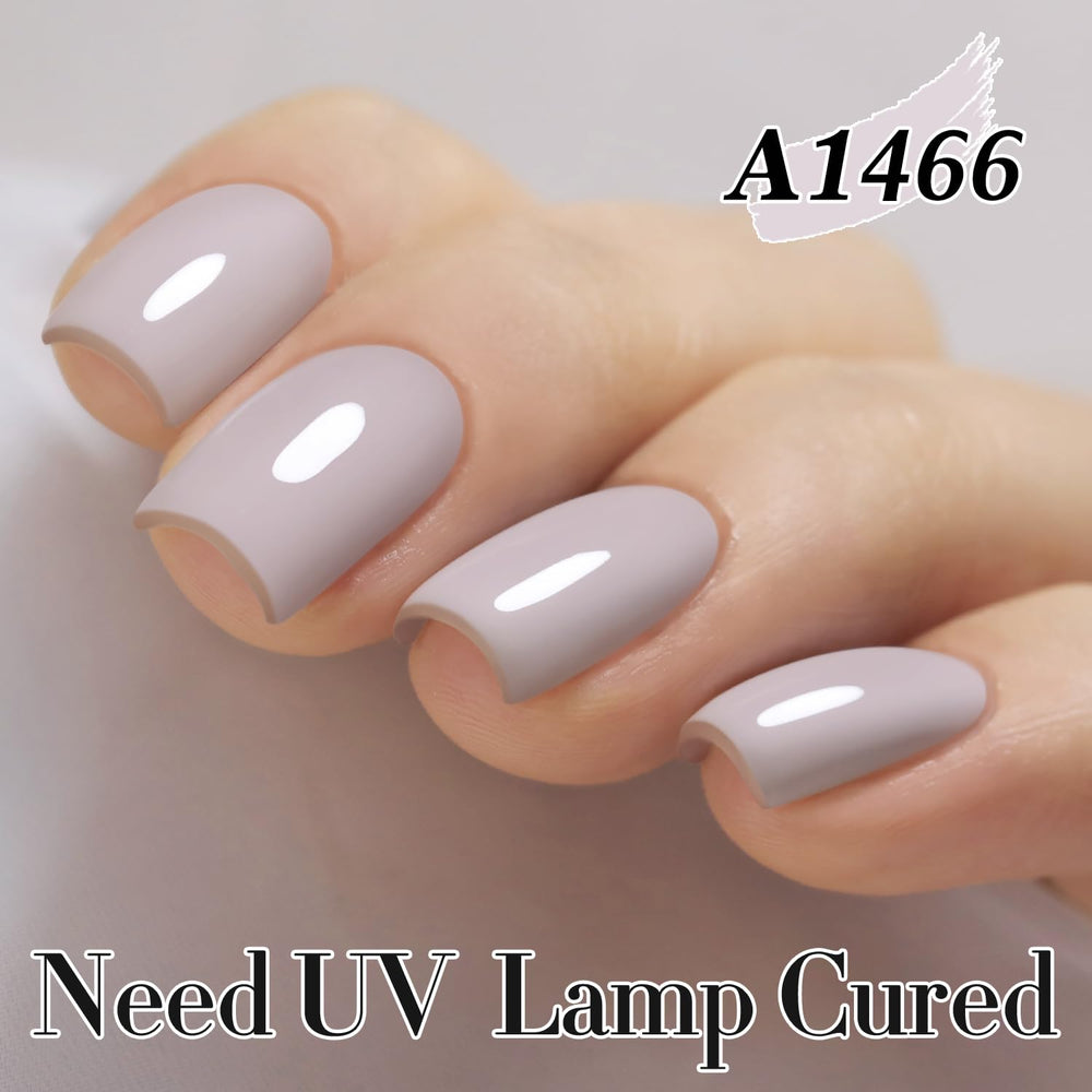 Double Rhythm milky gray swatch on nail tips illustrating actual shade and smooth coverage