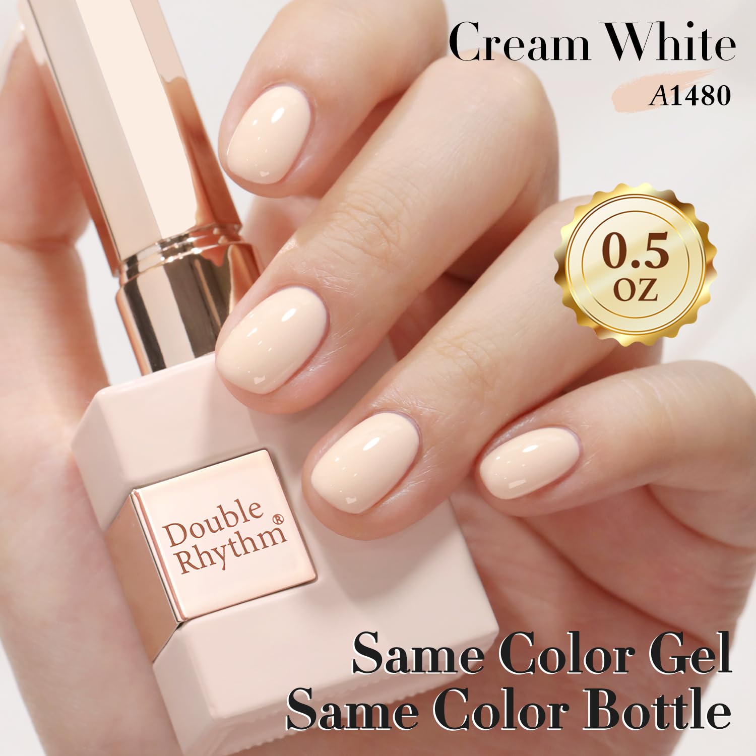Double Rhythm swatch on nails demonstrating sheer cream white finish for elegant manicures