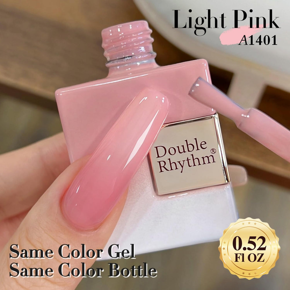 Double Rhythm swatch on nail tip displaying milky pink translucence for natural look