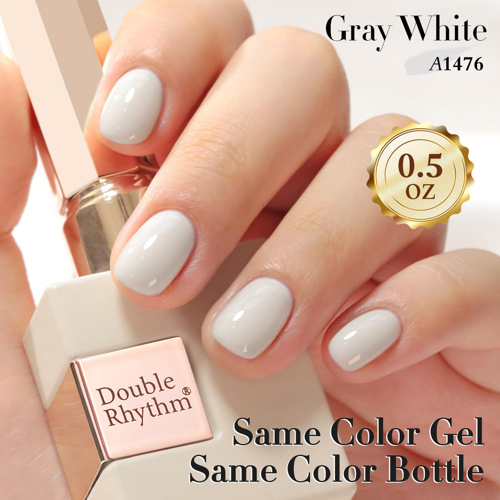 Double Rhythm swatch on nails illustrating Gray White A1476 glossy finish benefit