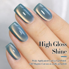 Double Rhythm swatch on nails displaying translucent teal shimmer and sparkle