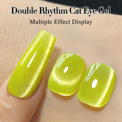 Double Rhythm yellow cat eye swatch over white base showing soft holographic glow