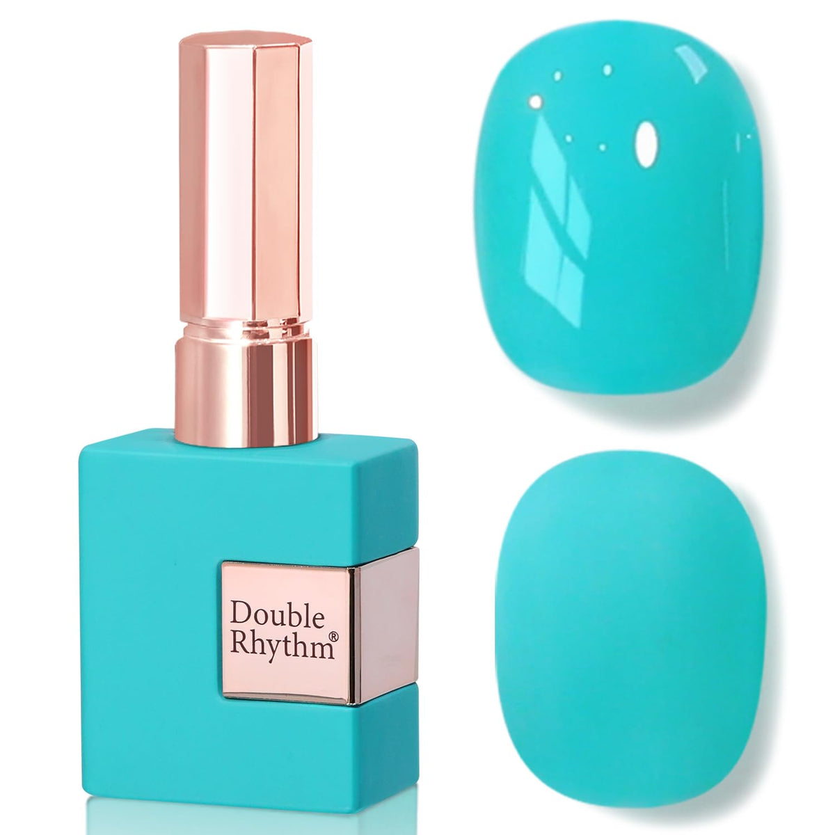 Double Rhythm bottle front view showing teal jelly-glaze polish and neat cap