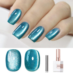 Double Rhythm bottle front view showing teal cat-eye gel and brand