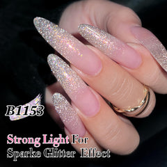 Double Rhythm poured texture closeup showing suspended glitter for even coverage benefit