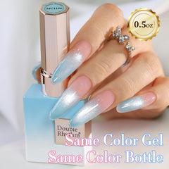 Double Rhythm texture swatch on card showing holographic shimmer and translucent finish