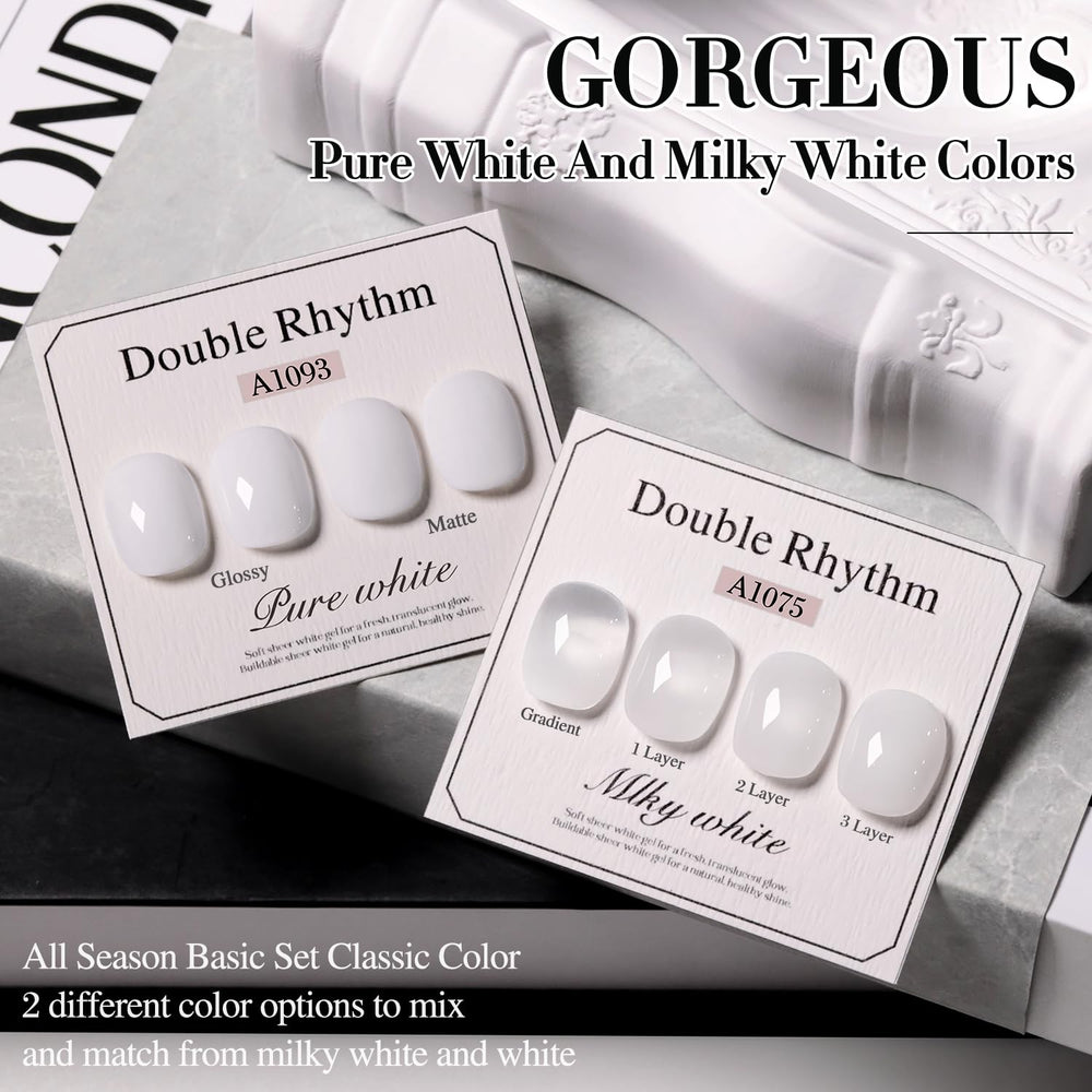 Double Rhythm pure white gel texture close-up shows smooth application benefit