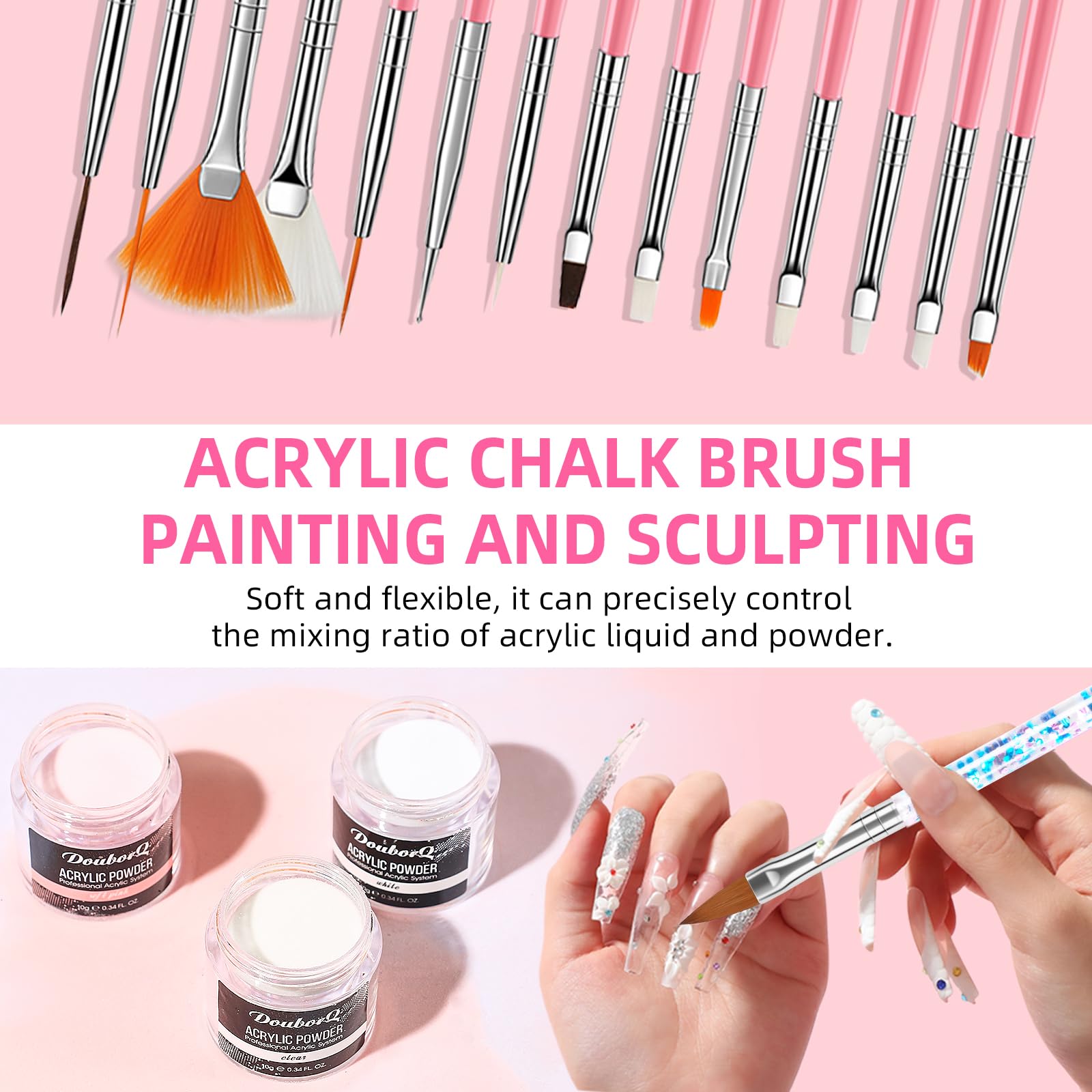 DouborQ kit in use applying acrylic bead for a neat salon-style result