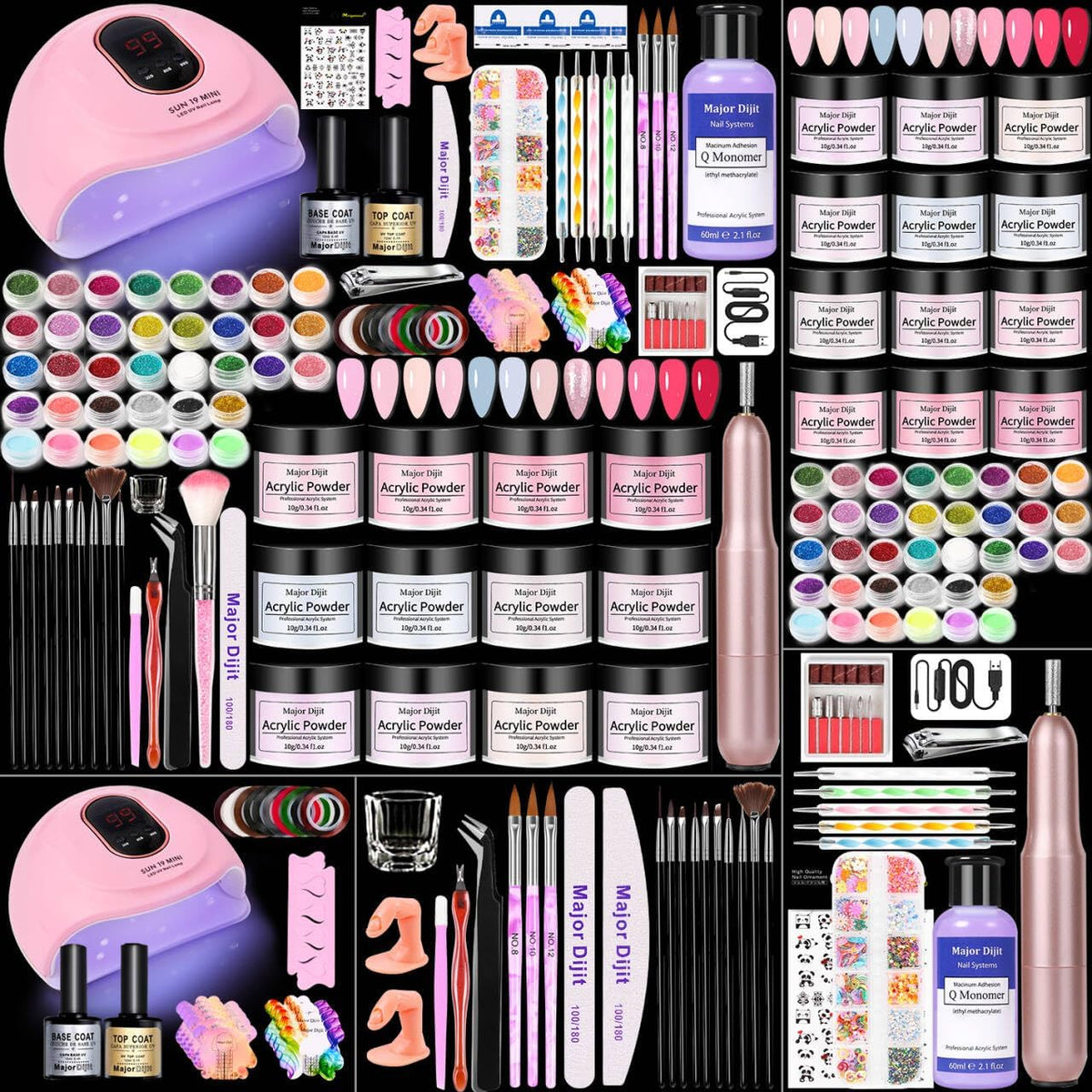 DouborQ kit box showing included tools and powders for complete nail sets