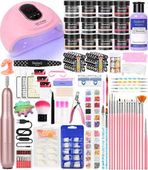 DouborQ full kit layout showing included tools and powders for easy home nail work