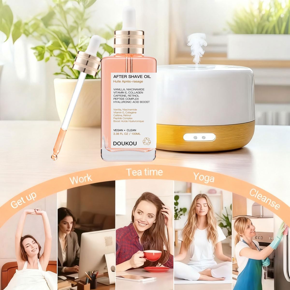 DOUKOU hand applying oil to skin demonstrating soothing post-shave care