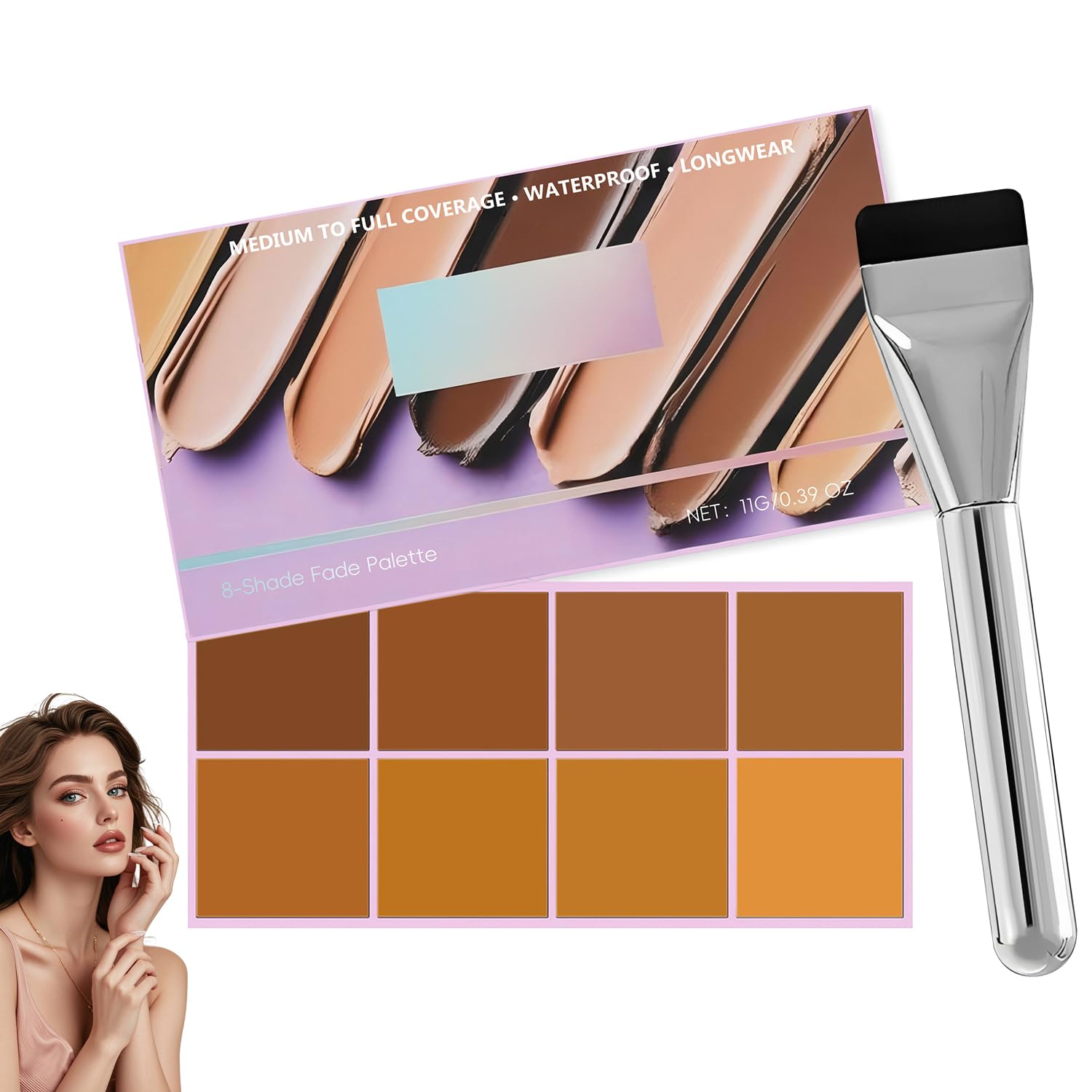 DOUNIU palette front open showing eight shades and applicator for versatile coverage
