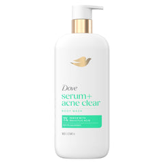 Dove bottle front packaging showing acne clear label and benefits