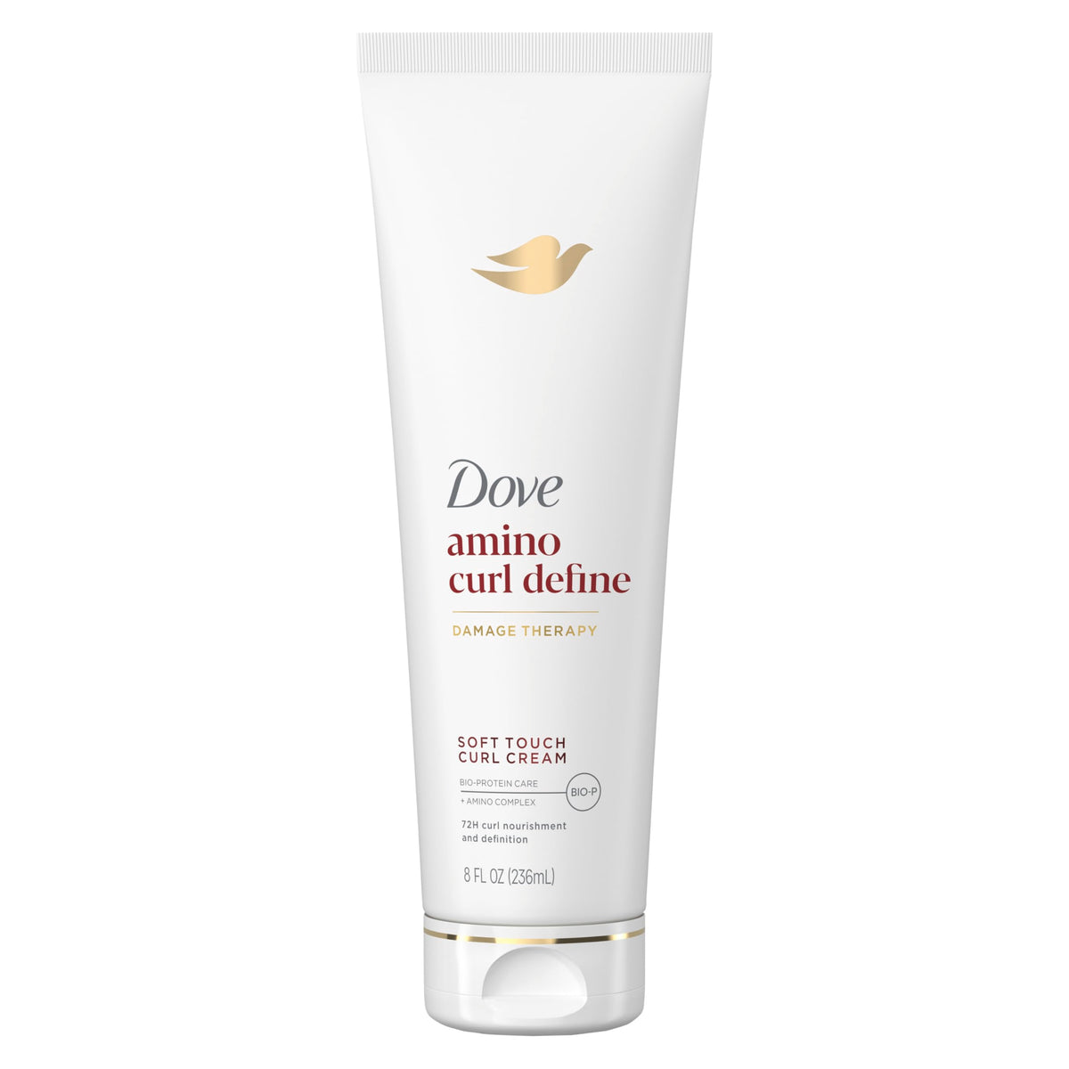 Dove bottle front view showing Amino Curl Cream for defined curls and nourishment