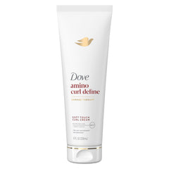 Dove bottle front view showing Amino Curl Cream for defined curls and nourishment