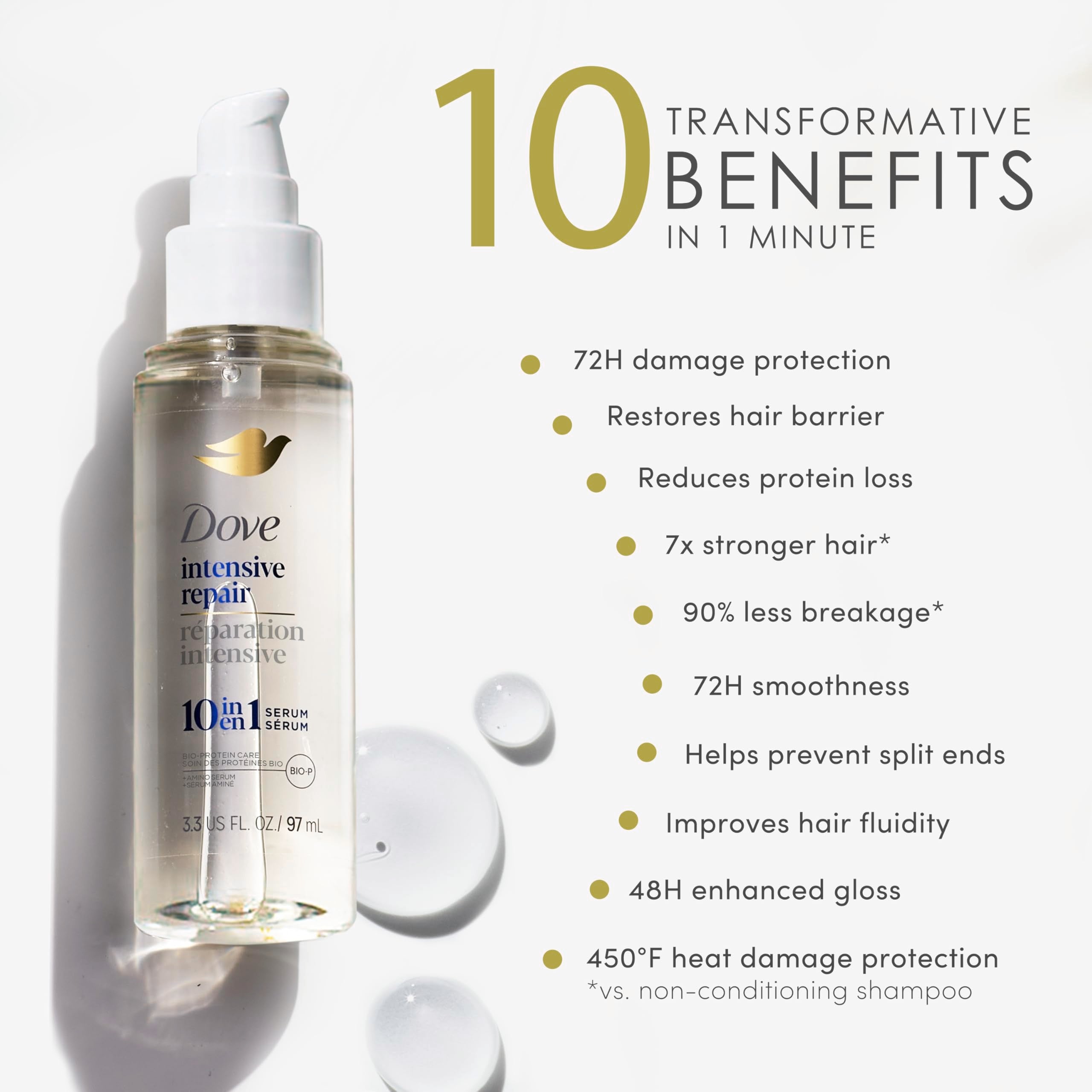 Dove pump detail highlighting easy dispensing and precise application benefit