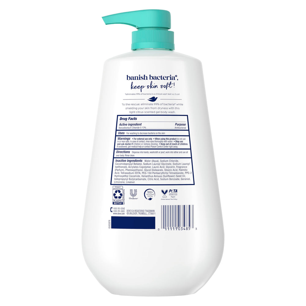Dove pump top closeup highlighting easy dispensing and convenient shower use benefit