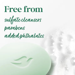 Six Dove bars on soap dish depicting size and longevity benefit