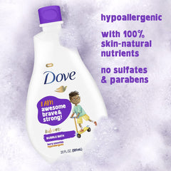 Dove in-bath lifestyle with child using wash, promoting confidence and fun