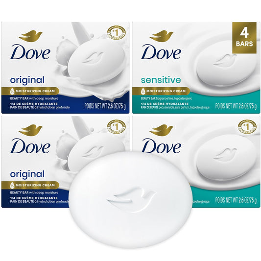 Dove beauty bar front packaging showing the 4-pack and variety