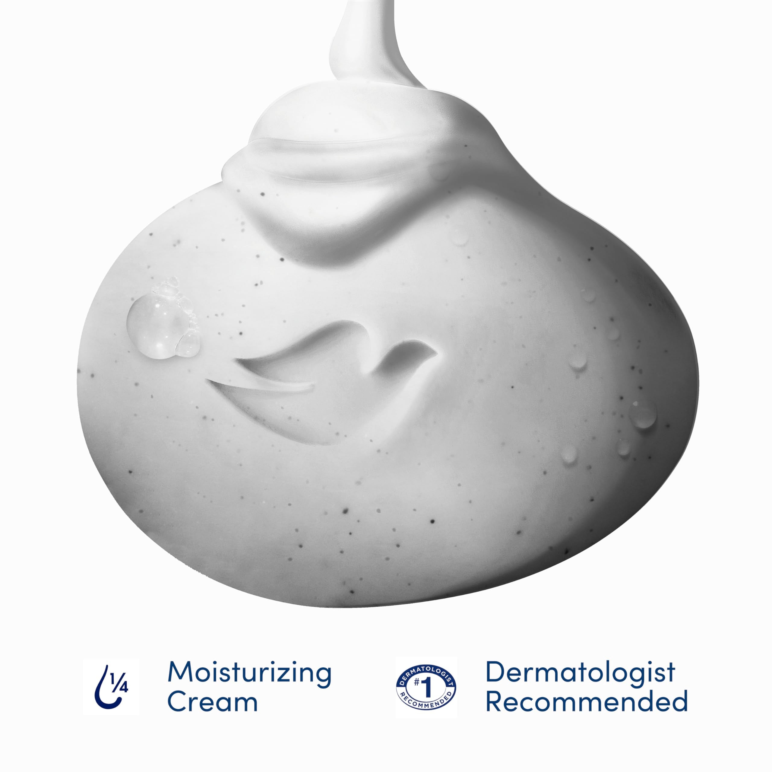 Dove rich creamy lather in hand demonstrating moisturizing foam
