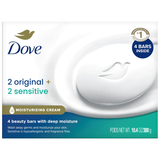 Dove Sensitive Skin bar close-up showing smooth texture and gentle feel