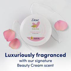 Close-up of Dove label highlighting nourishing ingredients and benefits