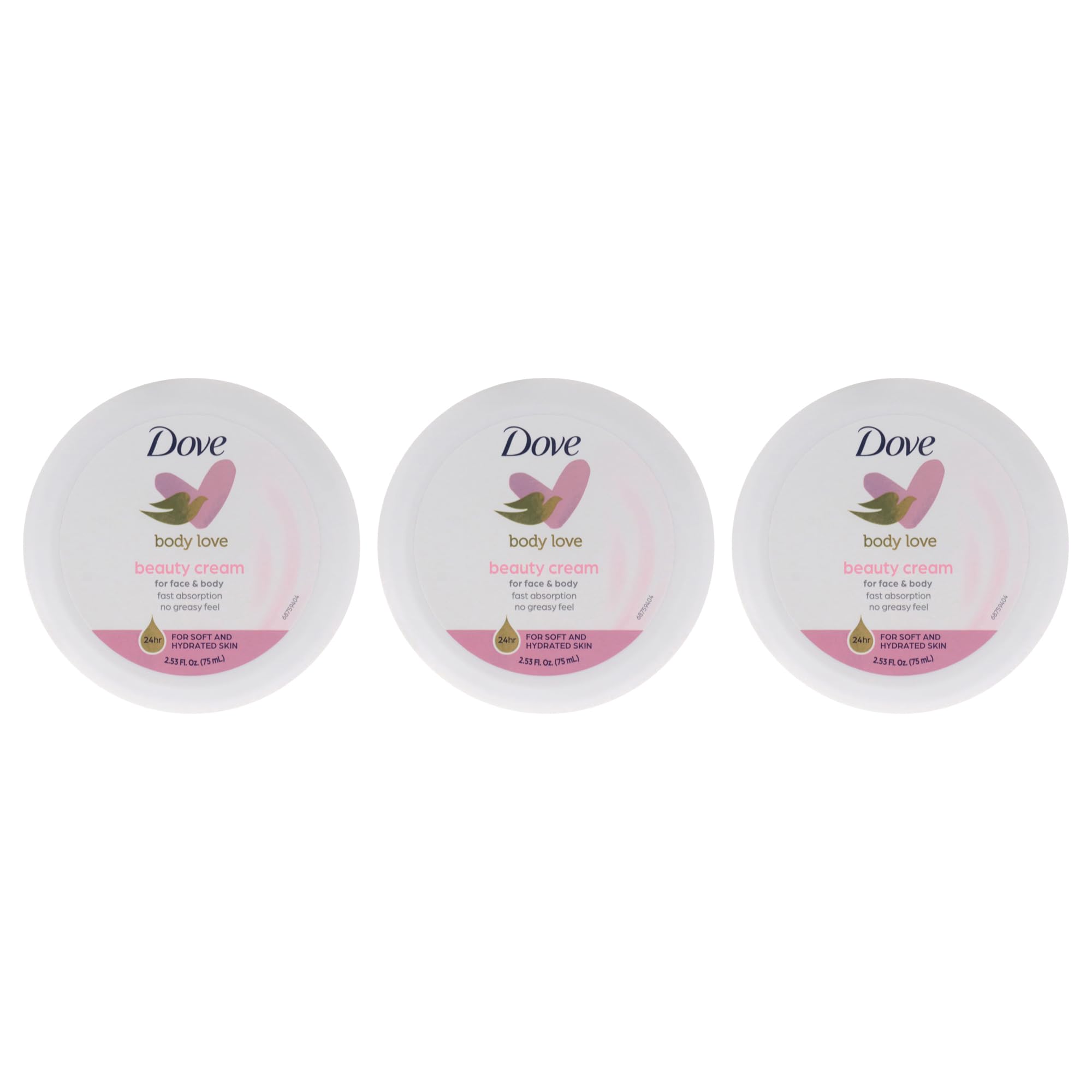 Dove Beauty Cream Pink front packaging showing three 2.7 oz jars and brand name, convenient value