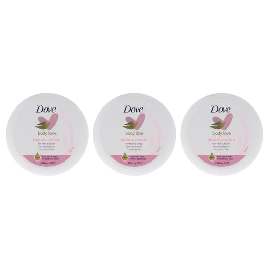 Dove Beauty Cream Pink front packaging showing three 2.7 oz jars and brand name, convenient value
