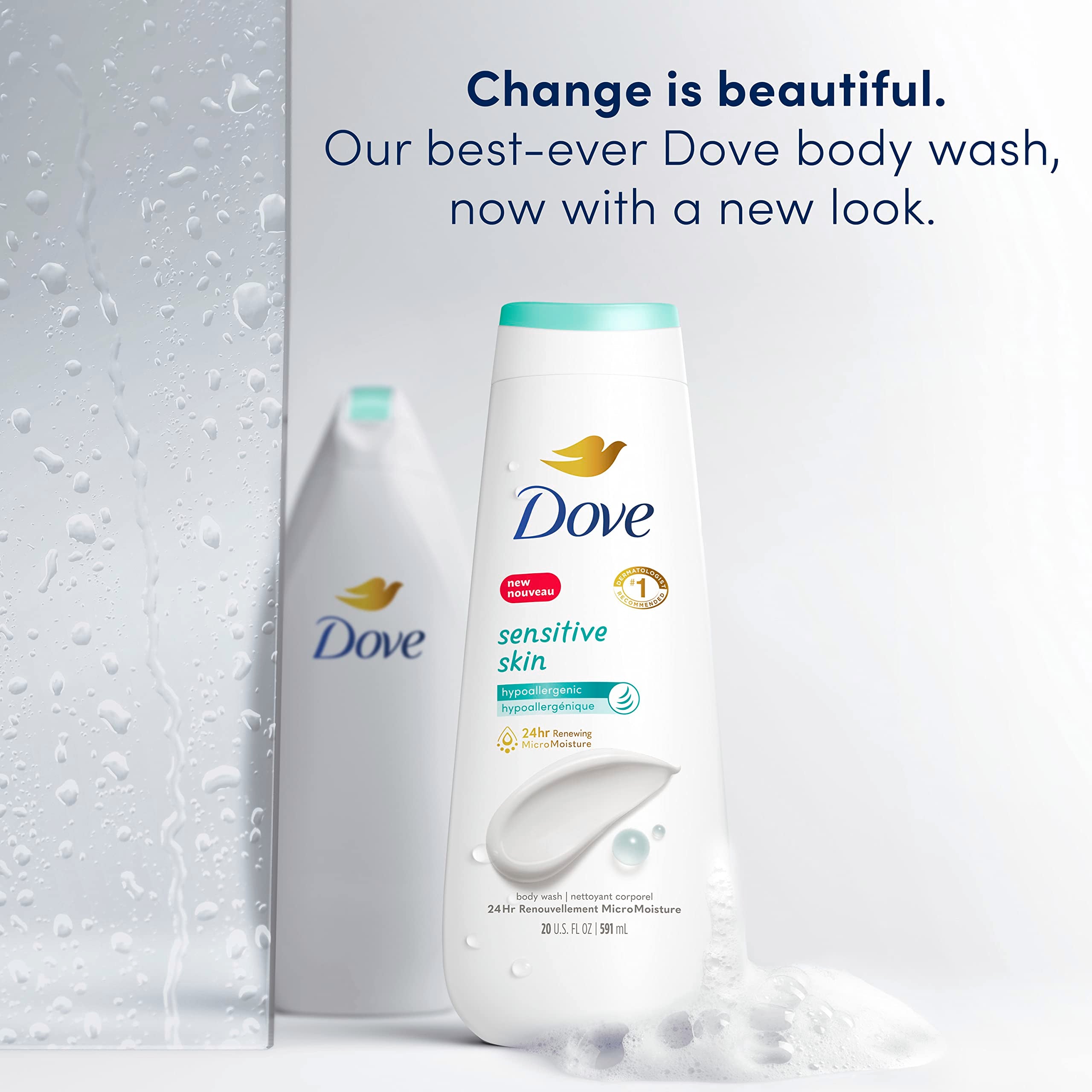 Dove pump close-up highlighting easy-dispense and hygienic use