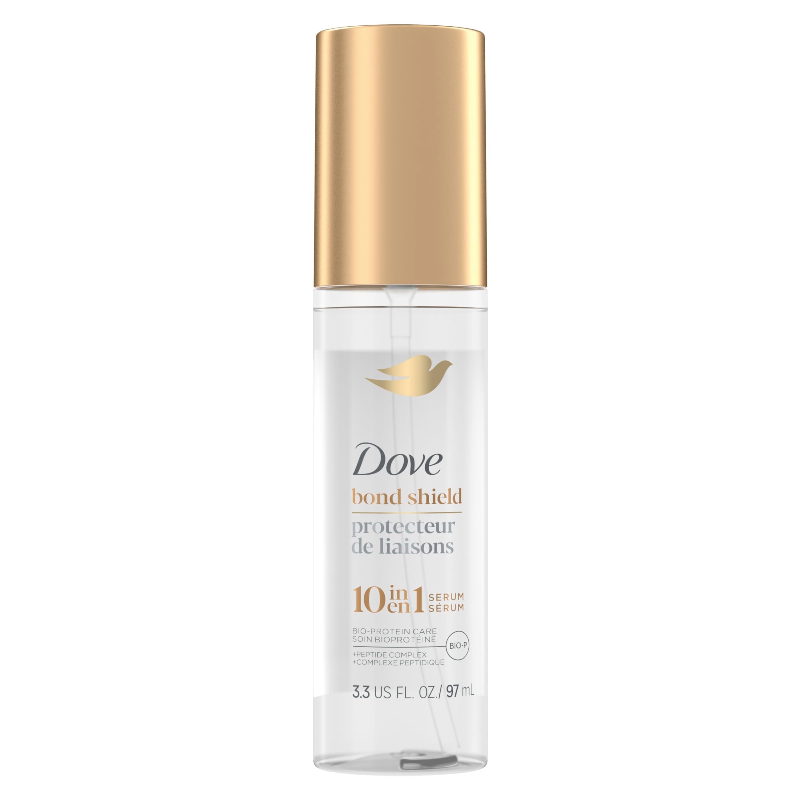 Dove bottle front packaging showing product and benefits